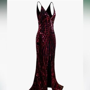 Elegant Black and Red Maxi Sequin Gown - Sz M